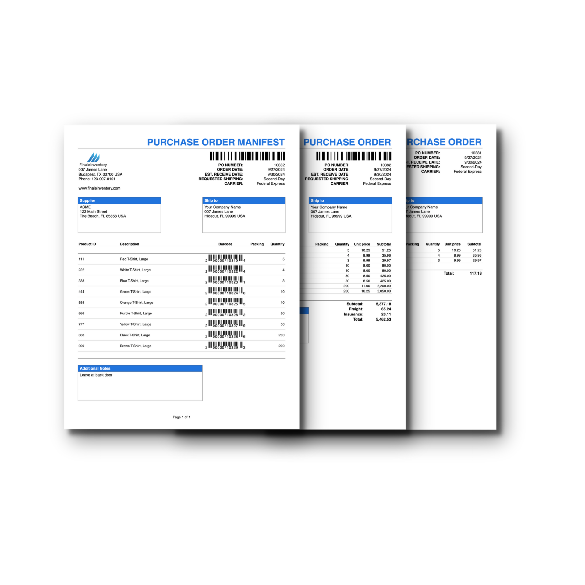 Purchase order examples