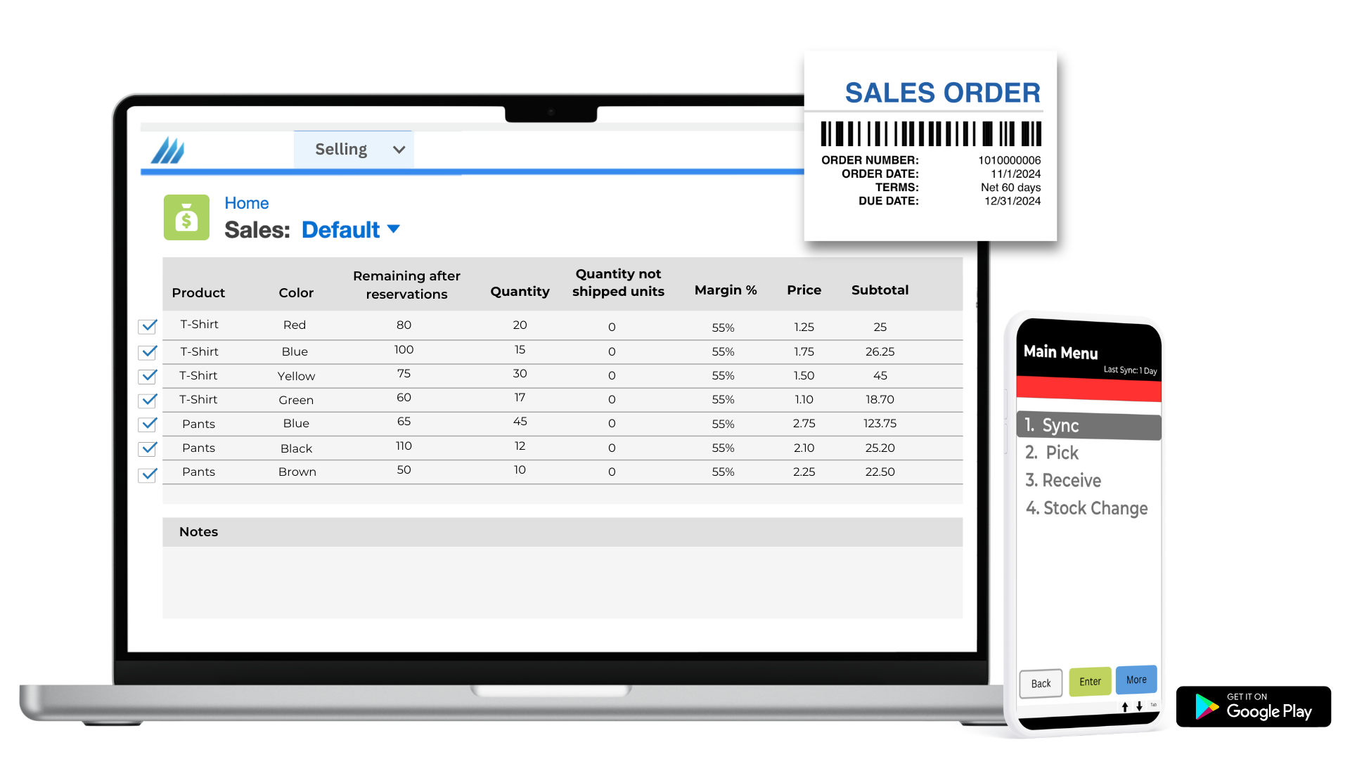 barcode scanning order picking mockup