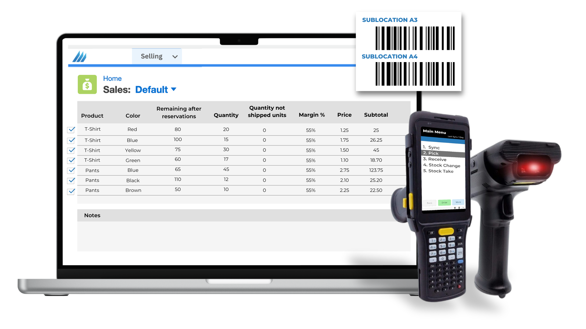 Barcode scanner, picking option, pick and pack