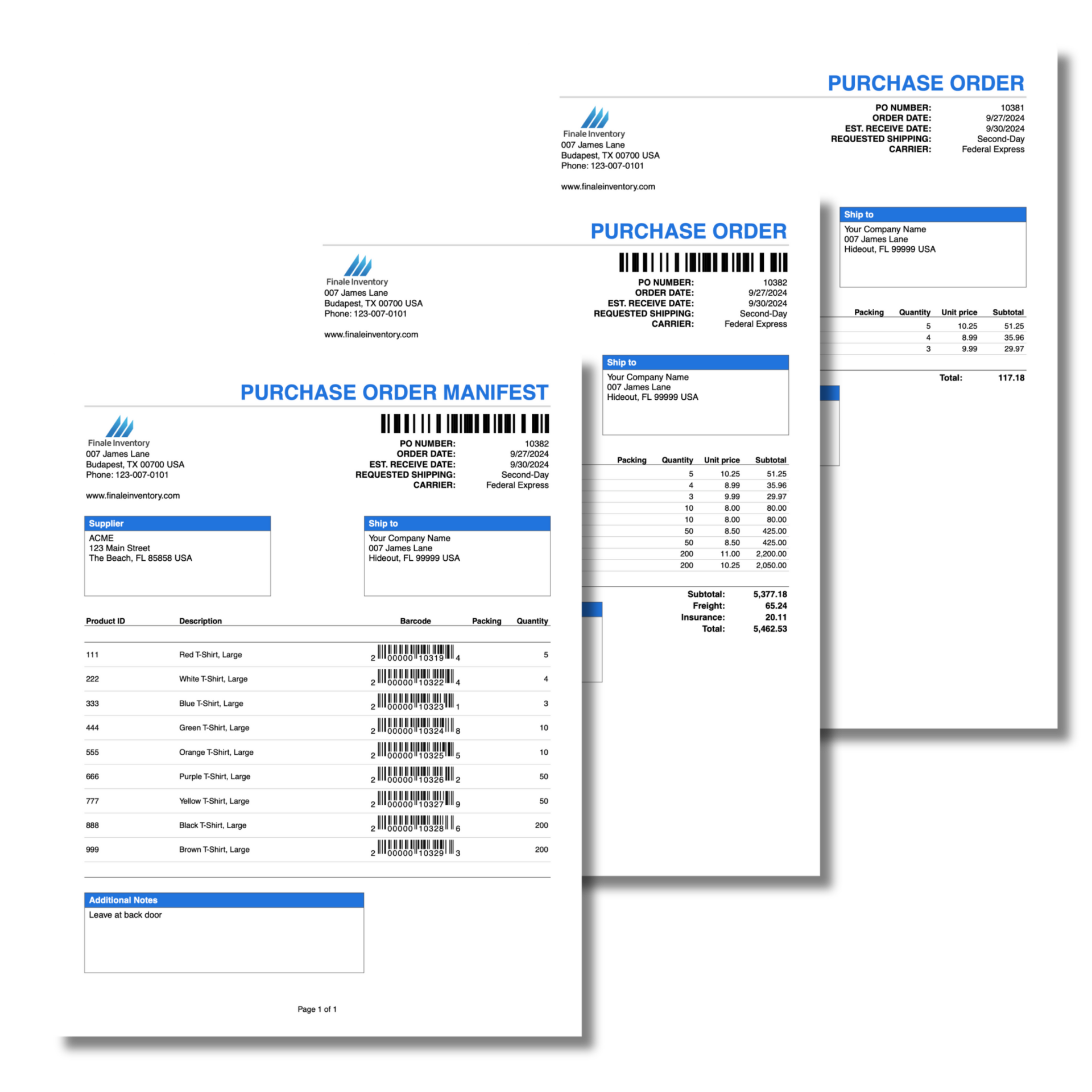 Purchase order examples